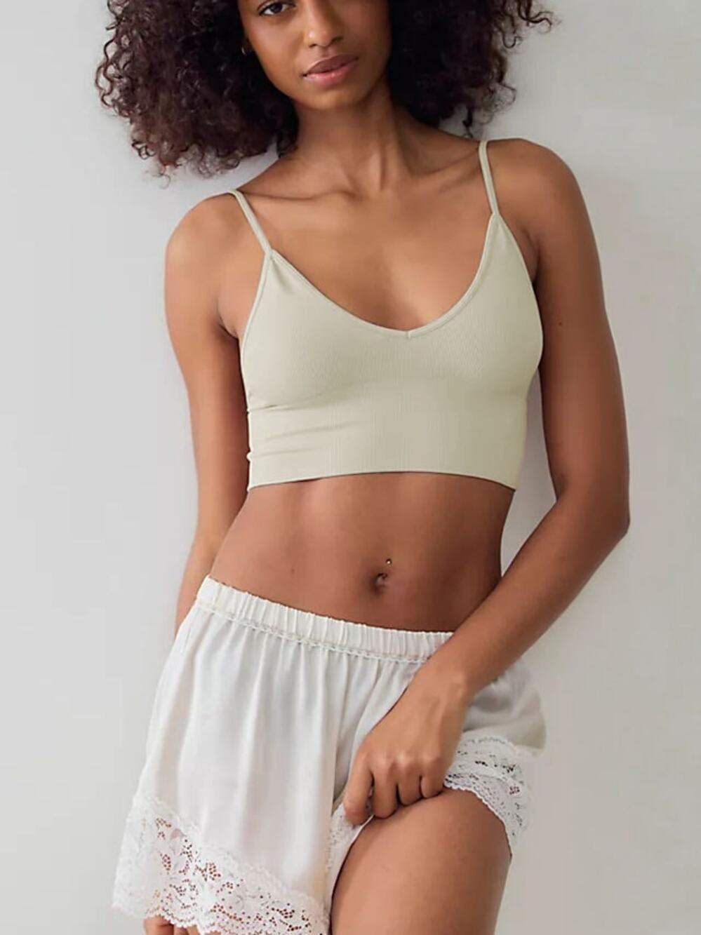 NWOT Free People Intimately V Neck Ribbed Crop Top Brami Sz M/L